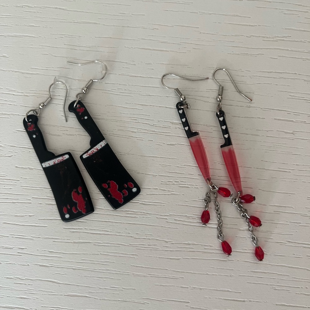 Creepy cool goth Halloween earrings knife and cleaver